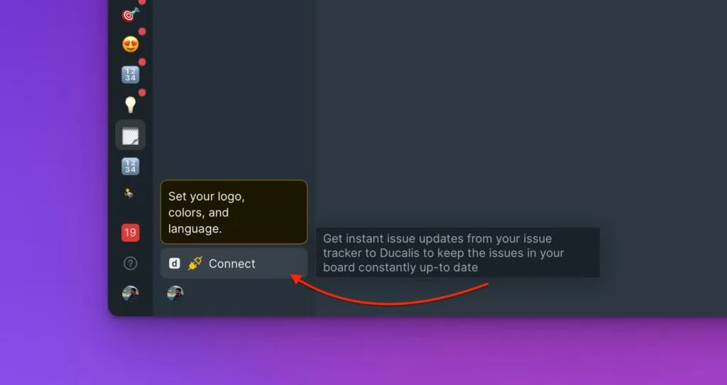 Кнопка Connect в шапке доски