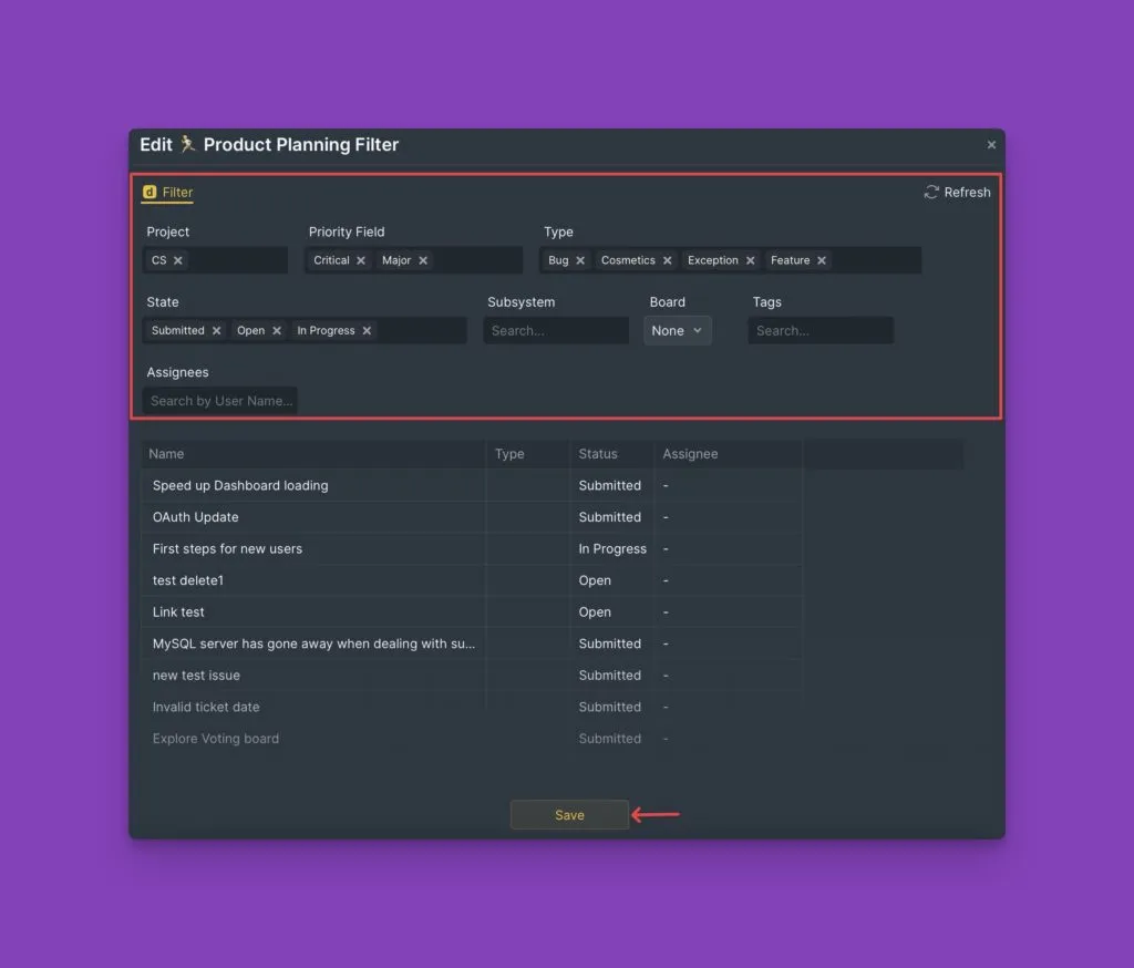 Интерфейс редактирования фильтров с доступными условиями